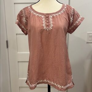 Ella Moss 100% silk embroidered blush muted pink top XS